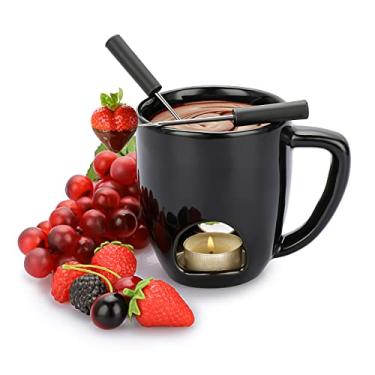 Imagem de BSTKEY Conjunto de canecas de fondue de chocolate pessoal de 230 ml, conjunto de aquecedor de manteiga de cerâmica, conjunto de mini potes quentes derretidos para queijo, chocolate, manteiga, caramelo