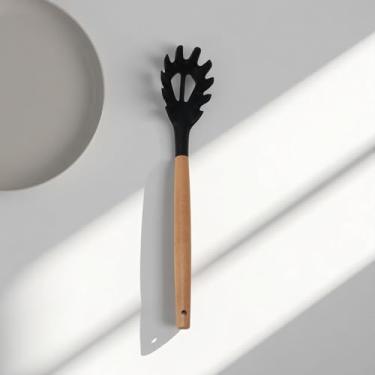 Imagem de Generic 1 colher para lavar à mão apenas silicone massa garra silicone cabo de madeira preto 12,6 polegadas