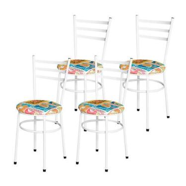 Imagem de Conjunto 4 Cadeiras Epoxi Branca Para Cozinha Assento Estampado - Laum