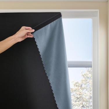 Imagem de JILRON Cortina adesiva 100% blackout sem perfuração fácil instalação para persianas de quarto com bloqueio de luz (Preto-59 L x 241.3 cm L-1P)