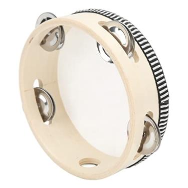 Imagem de SUNGOOYUE Pandeiro Portátil de Madeira, Instrumento Musical de Madeira de Faia de 6,1 Polegadas Com Jingles de Metal, Design Fácil de Segurar para Crianças, Tambor de Percussão Educacional