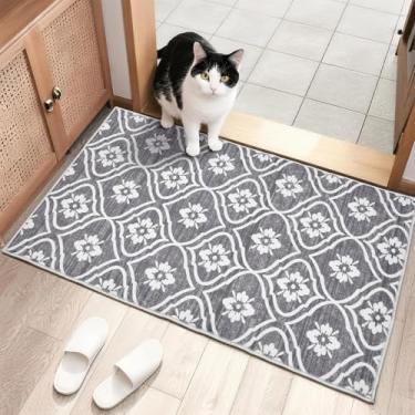 Imagem de EcoNest Tapete cinza lavável para sala de estar, tapete geométrico, macio, marroquino, antiderrapante, para uso interno, cozinha, banheiro