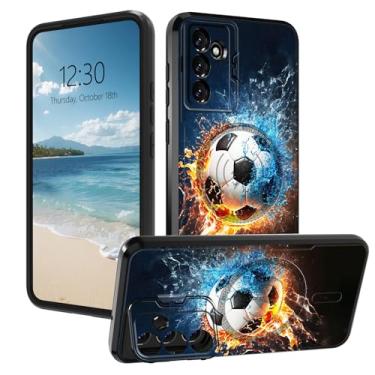 Imagem de AIRWEE Capa magnética robusta para Samsung Galaxy A15 5G, capa protetora de camada dupla à prova de choque com suporte de câmera oculta para Galaxy A15 5G de 6,5 polegadas, bola de futebol