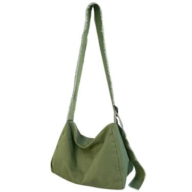 Imagem de Bolsa transversal grande de lona verde, estilo vintage, bolsa de ombro verde militar para escritório e viagens