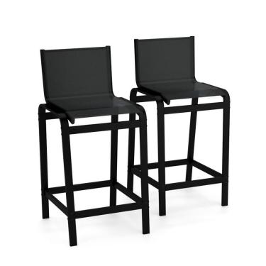 Imagem de Kit 2 Banquetas Altas Bancada Alumínio Preto Tela Preto