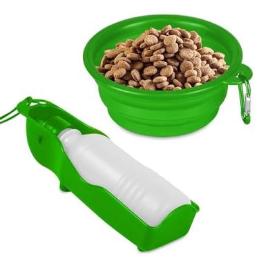 Imagem de Passeio Garrafa Bebedouro Portátil e Tigela Dobrável Água Cães Pet Cachorro Gato Passeio Viagem(VERDE)