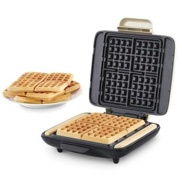 Imagem de DASH - Máquina de gofrar sem gotejamento, quatro moldes para waffles, ferro de waffles antiaderente com aquecimento rápido, superfície antiaderente, perfeita para crianças e famílias, só precisa de