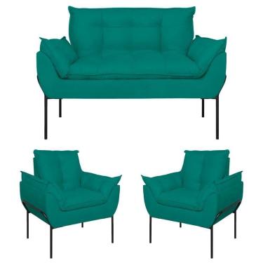 Imagem de Kit 02 Poltronas Opala + Namoradeira Preta Azul Turquesa