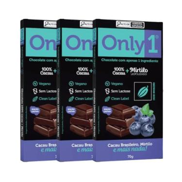 Imagem de Kit com 3 Tabletes de Chocolate 100% Cacau + Mirtilo Liofilizado de 70g cada - Only1