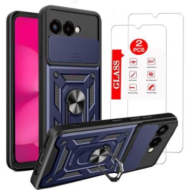 Imagem de Anvzle Capa T-Mobile Revvl 8 5G com [pacote com 2] protetor de tela de vidro temperado, para T-Mobile Revvl 8 [grau militar] proteção resistente, lente protege a capa com suporte magnético azul