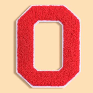 Imagem de QianSiLi Adesivos de letras universitárias de chenille vermelho de 11 cm, letras grandes de ferro para jaquetas Letterman, moletons com capuz, mochilas, coletes, roupas, adesivos individuais de letra