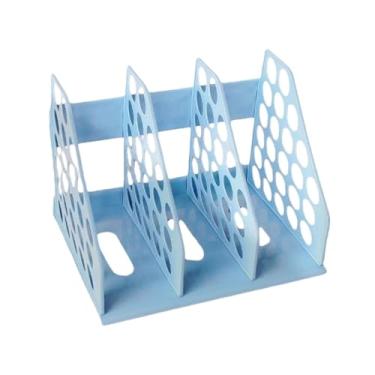 Imagem de Esquirla Organizador de mesa para escritório com 3 compartimentos verticais, porta-arquivos, porta-livros, pastas e porta-revistas. Ideal para escritório, Azul