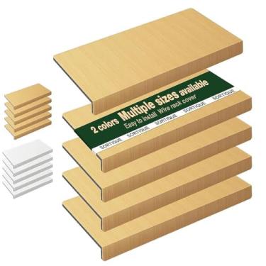 Imagem de Capas de prateleira de arame de PVC de 5 camadas – Capas de rack de arame de grão de madeira sintética para prateleiras, forros de prateleira para despensa, armário, banheiro e cozinha, à prova d'água