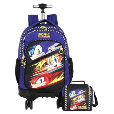 Imagem de Kit Escolar Sonic Game Mochila Roda + Lancheira Térmica Az - Luxcel