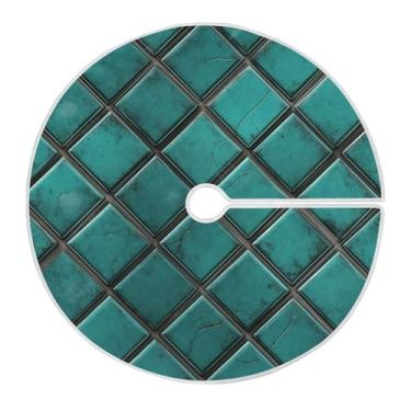 Imagem de Blueangle Saia de árvore de Natal xadrez geométrica azul-petróleo de 120 cm - poliéster macio e resistente a rugas, decoração de férias para festas de Natal, árvore festiva e decoração de casa (425)