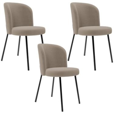 Imagem de Kit 3 Cadeiras Sala de Jantar Estofada Gavi L02 Bouclê Bege - Lyam Decor