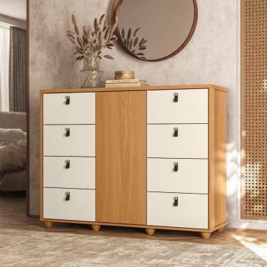 Imagem de Cômoda Larissa Com 8 Gavetas Móveis Albatroz Carvalho Grife/off White