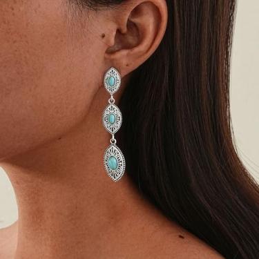 Imagem de Brincos femininos boêmios turquesa ocidentais pendentes, ideia de presente leve, roupa de concerto country, presentes de amizade, Medium, Latão, Sem pedra preciosa