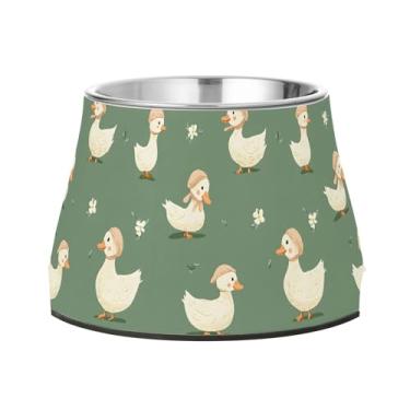 Imagem de SEHANY Tigelas fofas para cães de pato antiderrapante de aço inoxidável com fundo de borracha que evita a queda, 2,3 tigelas quadriculadas para comida e água para cães e gatos