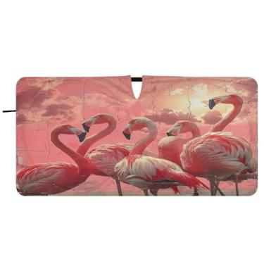 Imagem de Blueangle Para-brisa flamingos rosa para-sol - 149.9 cm x 76.2 cm dobrável carro janela frontal blocos para-sol raios UV viseira de sol (614)