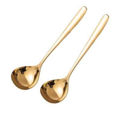 Imagem de Concha de sopa Concha de sopa aço inoxidável, conjunto colher grande para uso doméstico com 2 colheres, cabo longo qualidade alimentar, arroz estilo coreano(Gold)