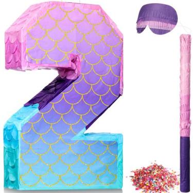 Imagem de Piñata Shappy Mermaid Purple Number 2 Festa de Aniversário 41 cm
