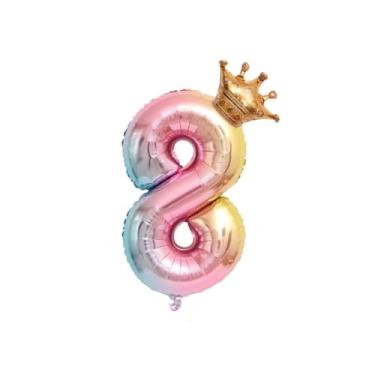 Imagem de TOPINCN Balão Em Forma de Coroa Numérica, Balão Decorativo de Folha de Alumínio, Perfeito para Celebrações de Aniversário e Casamento, Digital de 32 Polegadas Com Cores Gradientes (#07)