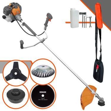 Imagem de Roçadeira Podador de Grama Tekna RL520P À Gasolina 2T 52cc 2HP Completa Com Carretel de Nylon + Faca 3 Pontas + Faca 80 Dentes + Escova de Aço