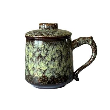 Imagem de HAFTOLYR Copo de cerâmica com infusor e tampa, xícara de chá com infusor e tampa, brilhante e colorido para fazer chá, café e outras bebidas, com uma capacidade de cerca de 450 ml (amarelo claro que