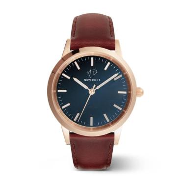 Imagem de Relógio Masculino Casual Rosê Pulseira Couro New Port-Masculino