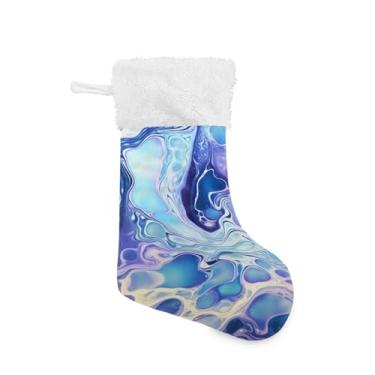 Imagem de Wassud Meia de Natal abstrata arte colorida grande meias de Natal 45,7 cm com punho branco pendurado decoração de férias 1 pacote