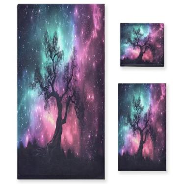 Imagem de xigua Lindo conjunto de toalhas de banheiro com céu noturno absorvente macio 3 peças toalha de banho toalha de mão toalhas decorativas para banheiro, academia, hotel, praia, piscina