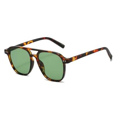 Imagem de Óculos de Sol Femininos com Ponte Dupla, Lentes Transparentes Estilo Oceano, Rebites e Proteção UV400 para Esportes ao Ar Livre, Corrida e Ciclismo, Estampa de Leopardo Verde Escuro