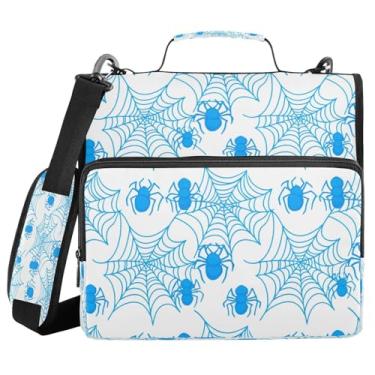 Imagem de STAYTOP Fichário escolar de Halloween azul com alça de ombro, anéis de vedação de 3,8 cm, capacidade para 600 folhas, pasta de arquivos expansível, vários bolsos e organizador de armazenamento
