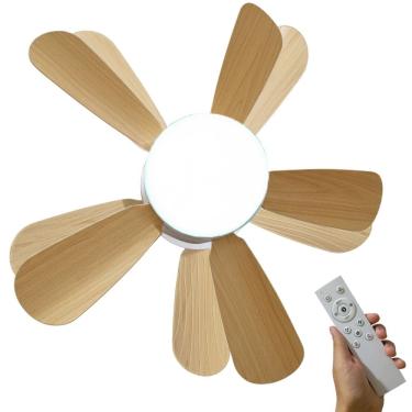 Imagem de Ventilador Lampada Led E27 Helice Madeira 2 Em 1 Controle Remoto Vento Iluminaçao Ajustavel Verao Calor Sala Quarto