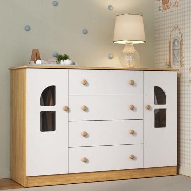 Imagem de Cômoda Infantil 125cm 2 Portas com Vidro e 4 Gavetas Amora Multimóveis MP4511