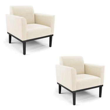 Imagem de Kit 2 Poltronas Base De Madeira Fixa Preto Marisa Veludo Bege D03 - D'Rossi