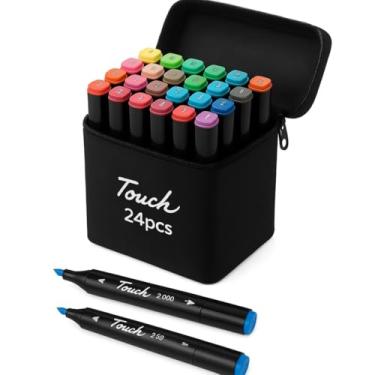 Imagem de Kit 24 Canetas Marcadores TOUCH Profissionais Ponta Dupla (Brush) à Base de Álcool C/Estojo Organizador – Ideal para Lettering, Mangá, Sketch, Desenho Artístico, Ilustração e Colorir