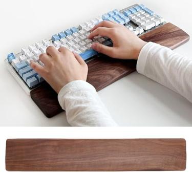 Imagem de HURRISE Descanso de Pulso para Teclado de Madeira de Nogueira Preta de 44 Cm, Almofada Ergonômica Antiderrapante para Descanso de Mão Com Fundo Texturizado, para Trabalho de Escritório