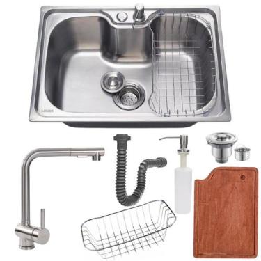 Imagem de Cuba cozinha 50x40 inox304 + torneira gourmet e kit c/ tábua - Stillus