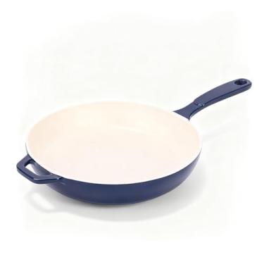 Imagem de Hisencn Frigideira de ferro fundido, frigideira de cerâmica de 28 cm, frigideira antiaderente sem PFAS e PTFE e PFOA, segura para lava-louças e forno, frigideira de ferro fundido esmaltado para fogão