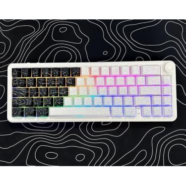 Imagem de dagaladoo Teclas PBT Double Shot para teclado mecânico, teclas topográficas pretas/brancas, teclas brilhantes personalizadas, teclas de perfil cereja para layout dos EUA 60% 75% 100% teclado