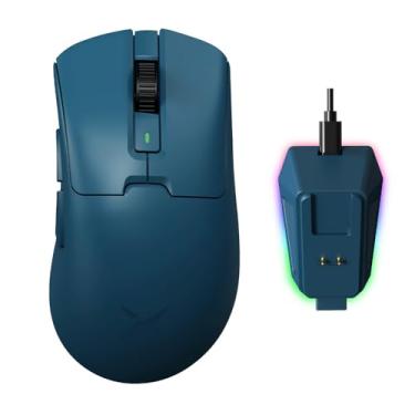 Imagem de DeLUX M900PRO Mouse Gamer sem Fio, Taxa de Polling de 8000Hz, Base de Carregamento RGB, Design Ergonômico de 63 g, Sensor PAW3395 com 26000DPI, Botões Programáveis (Azul)