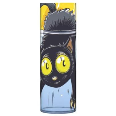 Imagem de JUZIHAI Vaso de penas de gato preto para flores 9,9 cm x 30 cm Cilindro de plástico moderno vaso de flores para centro de mesa de casamento decoração de casa