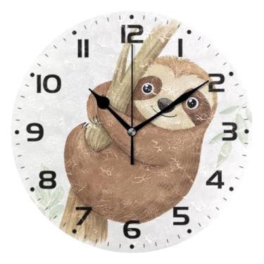Imagem de JUZIHAI Relógio de parede de preguiça para bebê, silencioso, sem tique-taque, redondo, operado por bateria, fácil de ler, relógio decorativo de parede para casa, cozinha, sala de estar, quarto