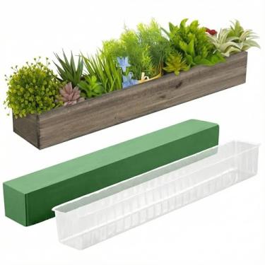 Imagem de Dandat 1 conjunto de caixas de madeira retangulares de madeira para centros de mesa de mesa de 71 x 12 cm, vasos de madeira rústica com forro de plástico removível, blocos florais de espuma para mesa