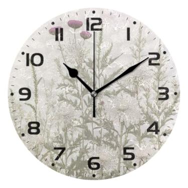 Imagem de JUZIHAI Relógio de parede com flores de ervas, silencioso, sem tique-taque, redondo, operado por bateria, fácil de ler, relógio decorativo de parede para casa, cozinha, sala de estar, quarto