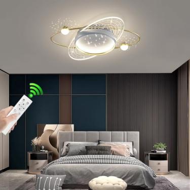 Imagem de Luminária de teto LED moderna para casa, com design oval criativo e exclusivo em metal, com controle remoto, 50W dimerizável, lustre para quarto, sala de estar, sala de jantar e varanda (Azu