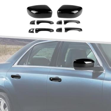 Imagem de Jimen Adequado para Chrysler 300C 2011-2025, 10 peças de tampas de espelho lateral e capas de maçaneta externa (preto)
