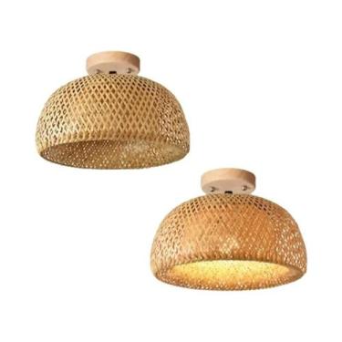 Imagem de Luminária De Teto Artesanal Em Bambu E Vime Estilo Boho Para Quarto, B